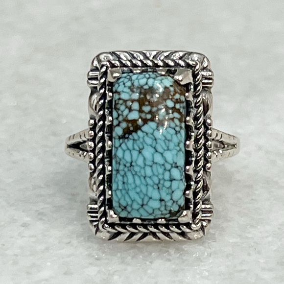Jewelry - Blue Moon Turquoise Black Oxidized Sterling Silver Rectangular BOHO Ring Sz 7